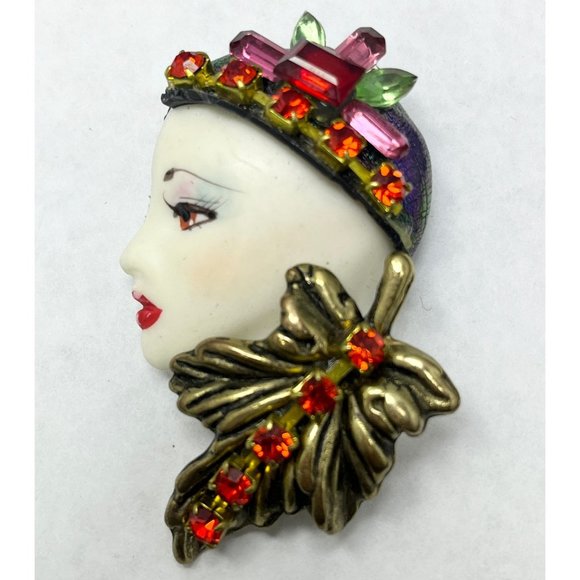 Vintage Art Deco Rhinestone Lady Woman Brooch Pin